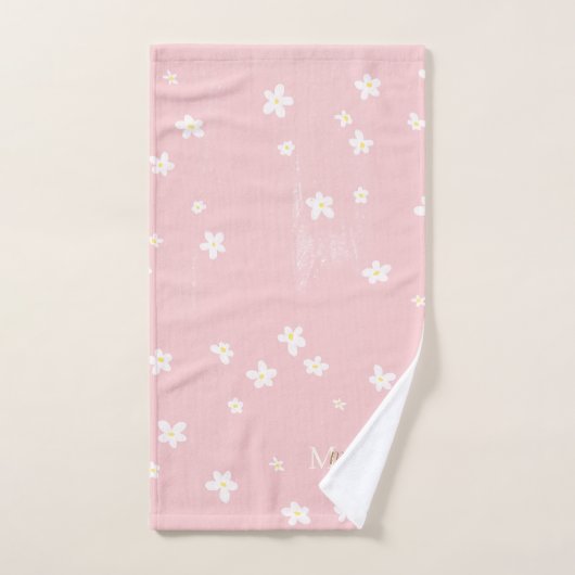 Chic Pink Farmhouse Sweet Daisies Girly Monogram Badhandtuch Set (Handtuch)