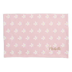 Chic Pink Farmhouse Sweet Daisies Trend Monogram Kissenbezug