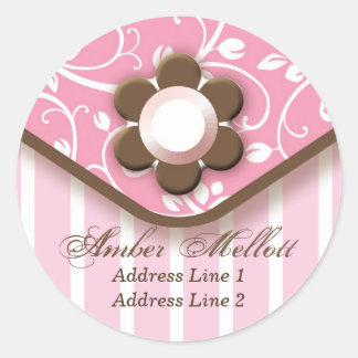 Chic Pink Fashion Address Label Runder Aufkleber