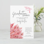 Chic Pink Feather Graduation Party Einladung (Stehend Vorderseite)