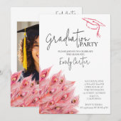 Chic Pink Feather Graduation Party Einladung (Vorne/Hinten)
