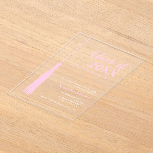 Chic Pink Feminine 2025 Grad Tassel Abschluss Acryleinladungen (Ablage )