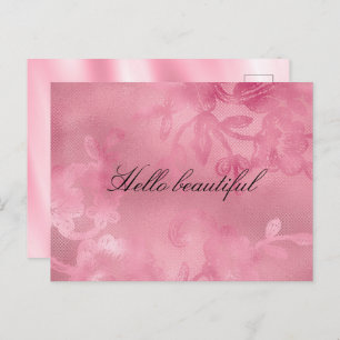 Chic Pink Feminine Blumenspitze Postkarte