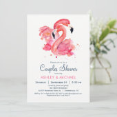 Chic Pink Flamingo Paare Dusche Einladung (Stehend Vorderseite)