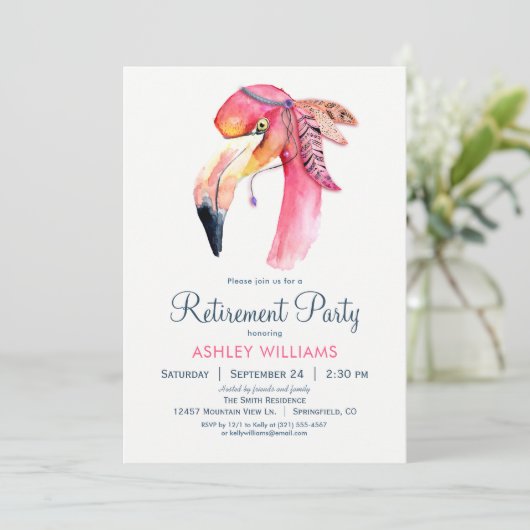 Chic Pink Flamingo Pension Party Einladung (Stehend Vorderseite)