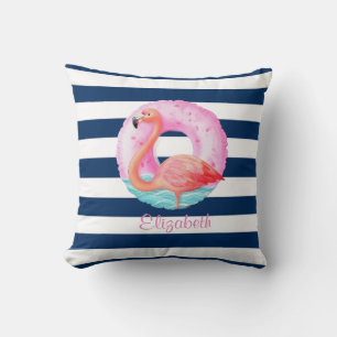 Chic Pink Flamingos Pool Float Navy Blau Streifen Kissen