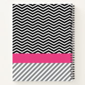 Chic Pink Floral Black and White Chevrons und Name Notizbuch (Rückseite)