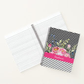Chic Pink Floral Black and White Chevrons und Name Notizbuch (Innenseite)