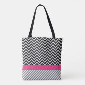 Chic Pink Floral Black and White Chevrons und Name Tasche (Rückseite)