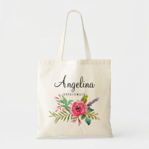 Chic Pink Floral Bridesmaid Personalisiert Tragetasche