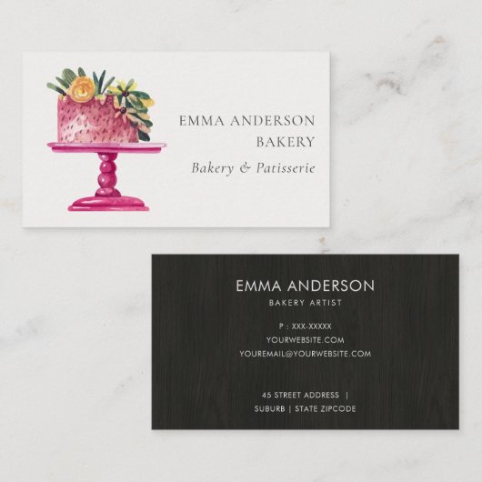 CHIC PINK FLORAL CAKE PATISSERIE CUPCAKE BAKERIE VISITENKARTE (Vorne/Hinten)