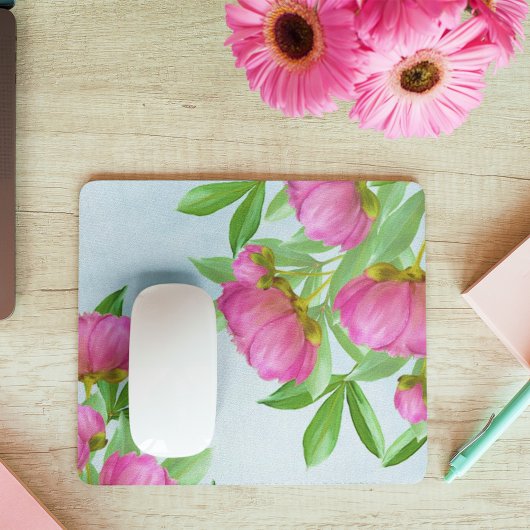 Chic Pink Floral Elegante Einfache Wasserfarben Mousepad
