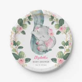 Chic Pink Floral Elephant Baby Shower Girl Pappteller