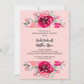 Chic Pink Floral Engagement Party Einladung (Vorderseite)