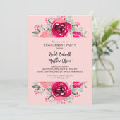 Chic Pink Floral Engagement Party Einladung (Stehend Vorderseite)