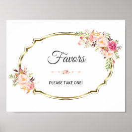 Chic Pink Floral Gold Gastgeschenk Hochzeit Sign Poster