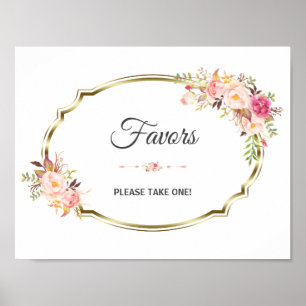Chic Pink Floral Gold Gastgeschenk Hochzeit Sign Poster