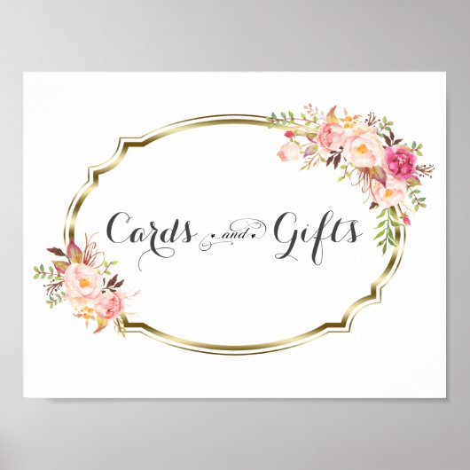 Chic Pink Floral Gold Hochzeitskarten und Geschenk Poster (Vorne)