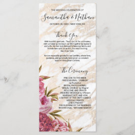 Chic Pink Floral Gold Marmor Hochzeitsprogramme Programm