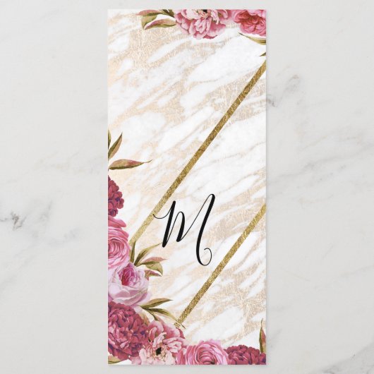 Chic Pink Floral Gold Marmor Hochzeitsprogramme Programm (Rückseite)