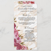 Chic Pink Floral Gold Marmor Hochzeitsprogramme Programm (Vorne/Hinten)