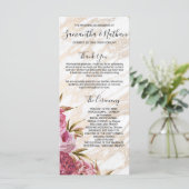 Chic Pink Floral Gold Marmor Hochzeitsprogramme Programm (Stehend Vorderseite)