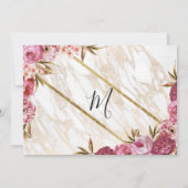 Chic Pink Floral Gold Marmor Speichern Sie die Dat Save The Date (Rückseite)