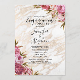 Chic Pink Floral Gold Marmor Verlobung Einladung