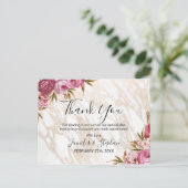Chic Pink Floral Gold Marmor Vielen Dank Postkarte (Stehend Vorderseite)