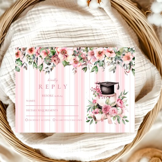 Chic Pink Floral Graduation Party RSVP Karte
