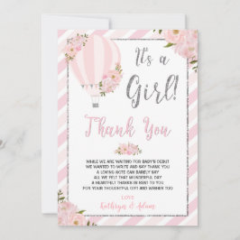 Chic Pink Floral Hot Air Ballon Babydusche Dankeskarte