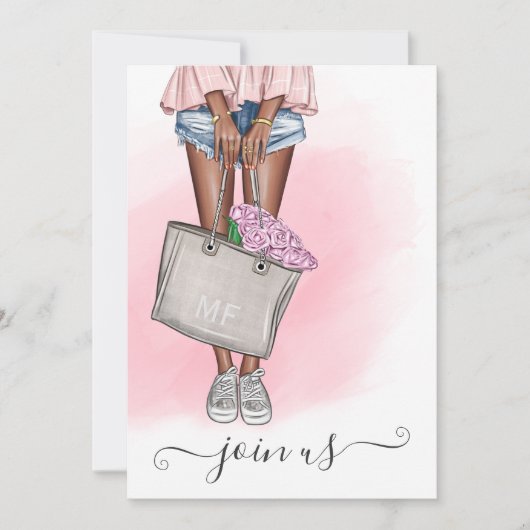 Chic Pink Floral Junggeselinnen-Abschied Monogram Einladung (Vorderseite)