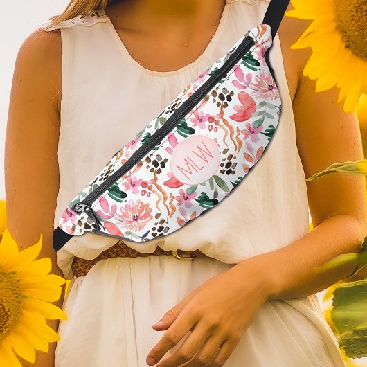 Chic Pink Floral Mit Monogramm Bauchtasche