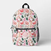 Chic Pink Floral Mit Monogramm Bedruckter Rucksack (Vorderseite)