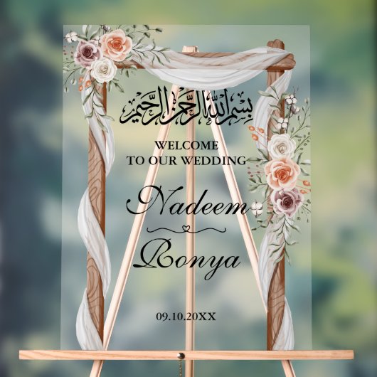 Chic Pink Floral muslimisches arabisches Party Acrylschild (Neutral)