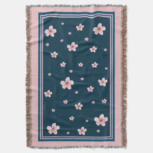 Chic Pink Floral Pattern - Navy Blue Background Decke (Vorderseite Vertikal)