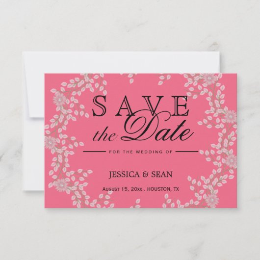 Chic Pink Floral & Pearls Hochzeit speichern das D Save The Date (Vorderseite)