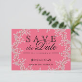 Chic Pink Floral & Pearls Hochzeit speichern das D Save The Date (Stehend Vorderseite)