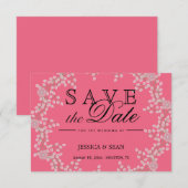 Chic Pink Floral & Pearls Hochzeit speichern das D Save The Date (Vorne/Hinten)
