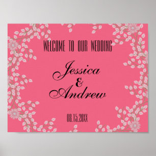 Chic Pink Floral & Pearls Hochzeit Willkommen Poster