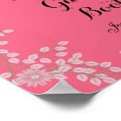 Chic Pink Floral & Pearls Wedding Poster (Ecke)