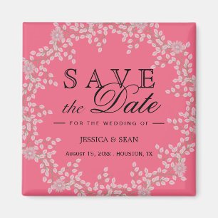 Chic Pink Floral & Perlen Hochzeit retten das Datu Magnet