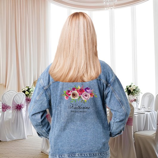 Chic Pink Floral Personalisiert Bridesmaid Name Jeansjacke