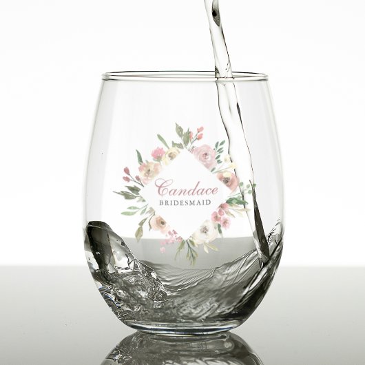 Chic Pink Floral Personalisiert Bridesmaid Weinglas Ohne Stiel