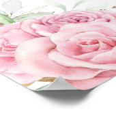 Chic Pink Floral Rose Kinderdusche Hoher Tee Party Poster (Ecke)