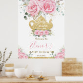 Chic Pink Floral Rose Kinderdusche Hoher Tee Party Poster (Küche)