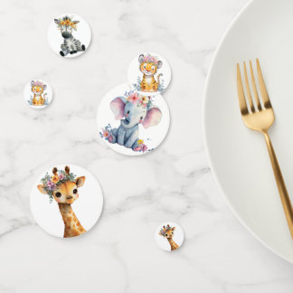 Chic Pink Floral Safari Animals Wild One Baby Girl Konfetti