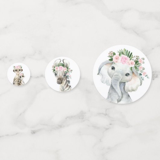 Chic Pink Floral Safari Tiere Wild One Baby Girl Konfetti (Vorderseiten)