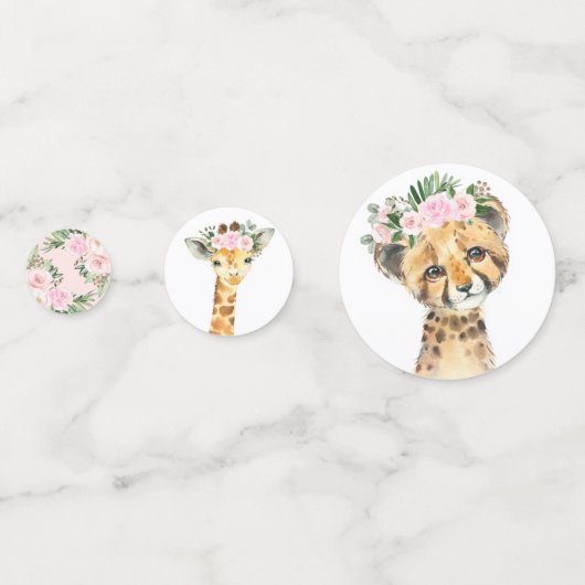 Chic Pink Floral Safari Tiere Wild One Baby Girl Konfetti (Rückseiten)