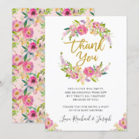 Chic Pink Floral Script Baby Dusche Danke Karte